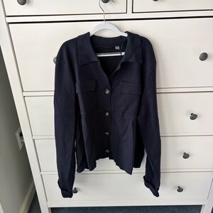 Tahari Navy Button-Front Knit Blazer